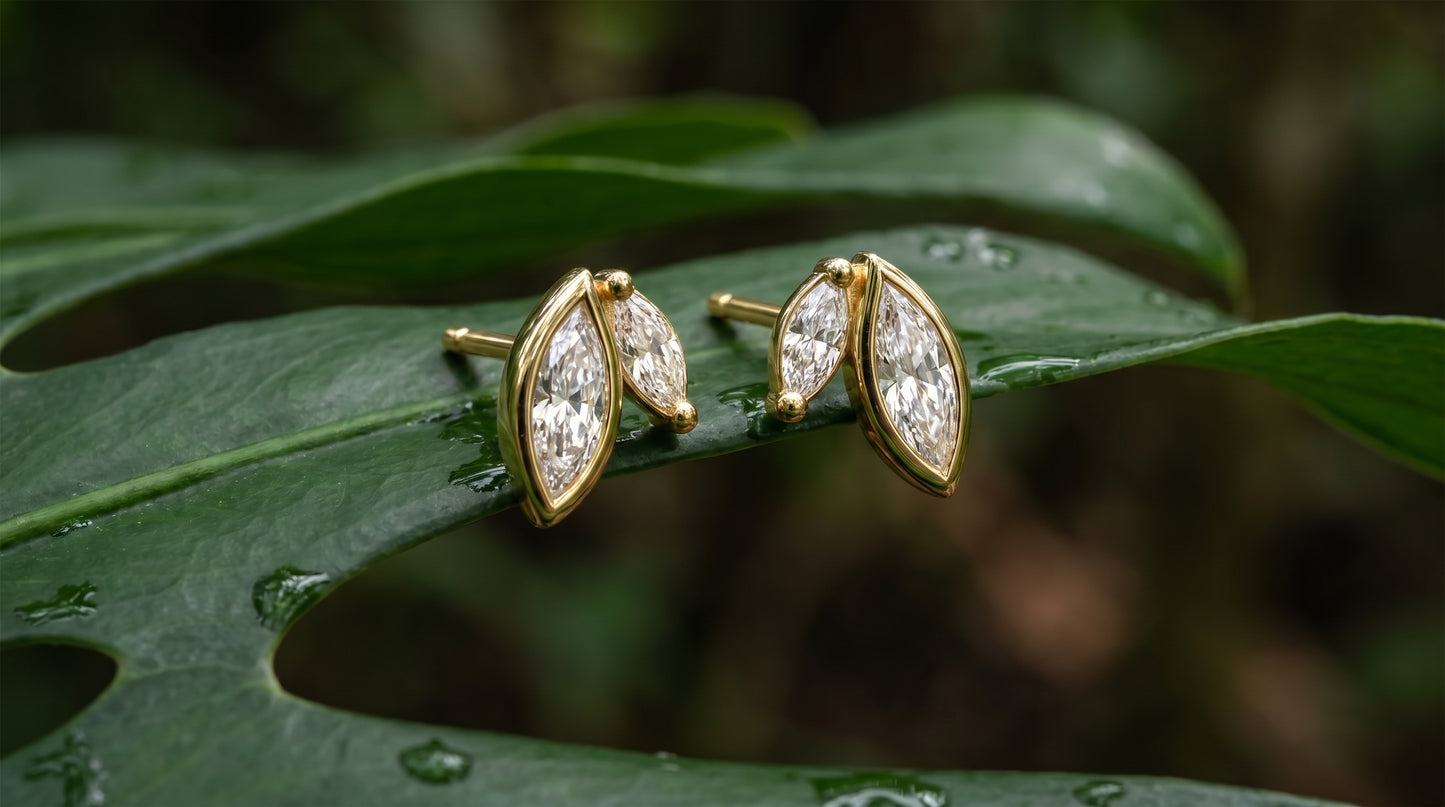 14K Gold Marquise Diamond Stud Earrings