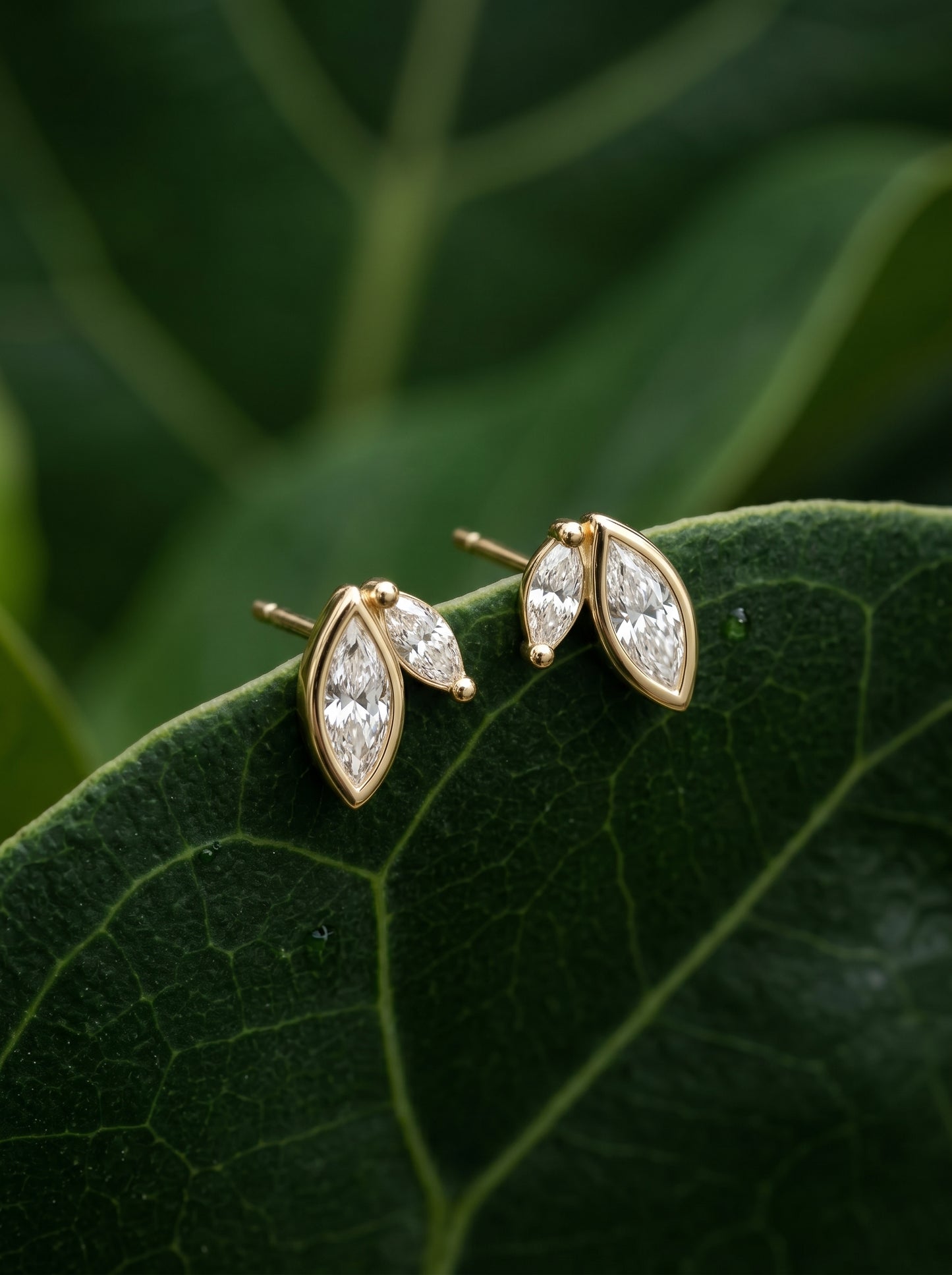 14K Gold Marquise Diamond Stud Earrings