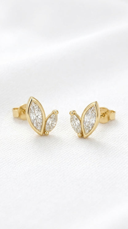 14K Gold Marquise Diamond Stud Earrings