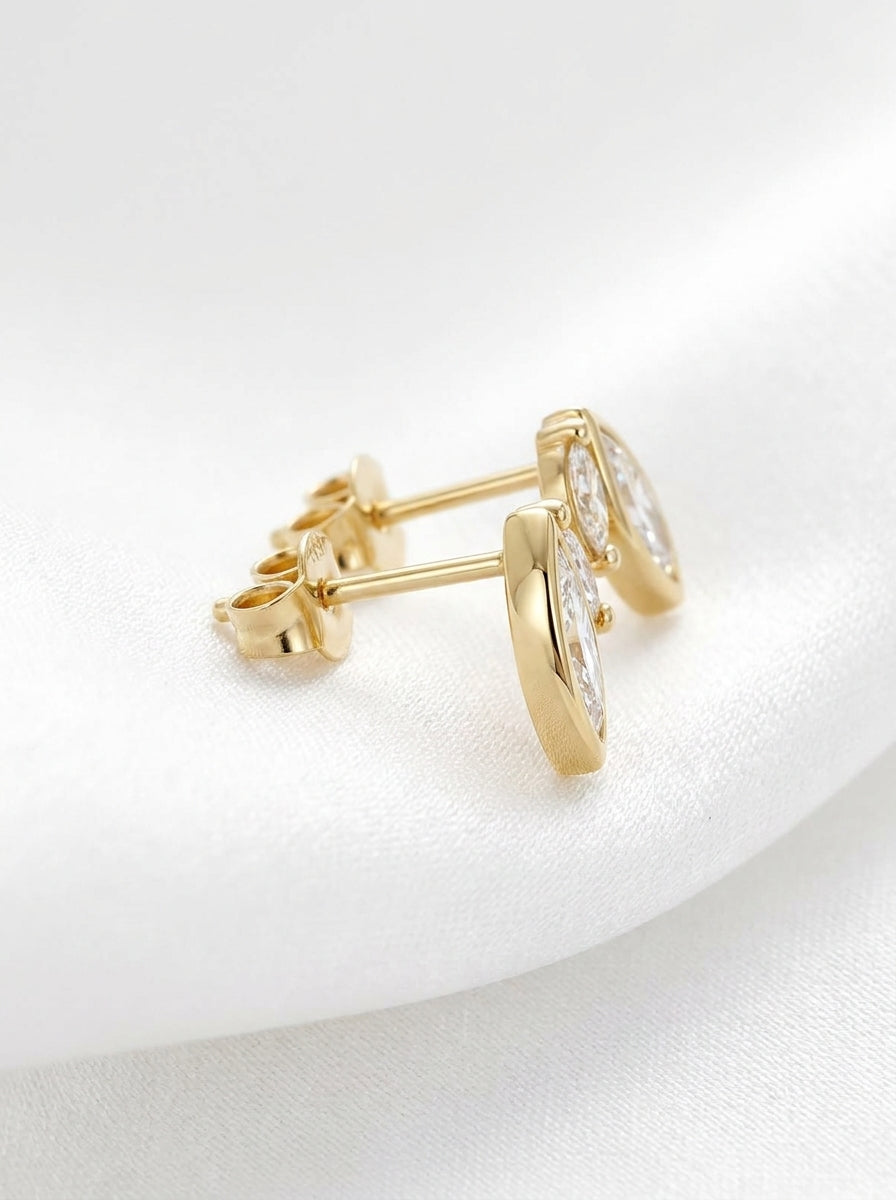 14K Gold Marquise Diamond Stud Earrings