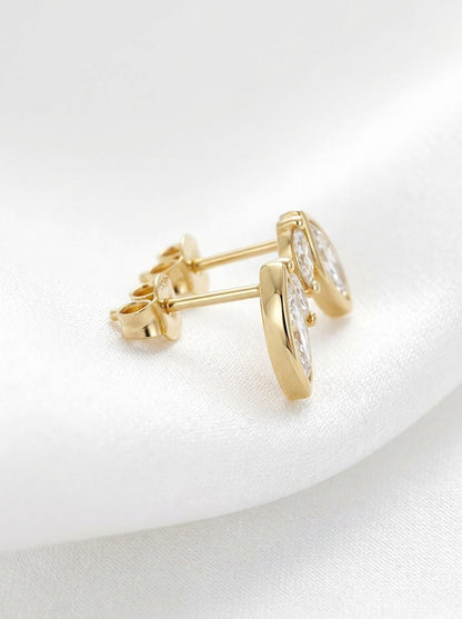 14K Gold Marquise Diamond Stud Earrings