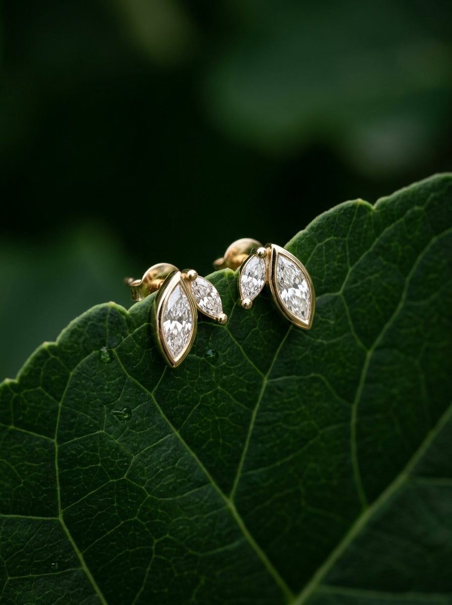 14K Gold Marquise Diamond Stud Earrings