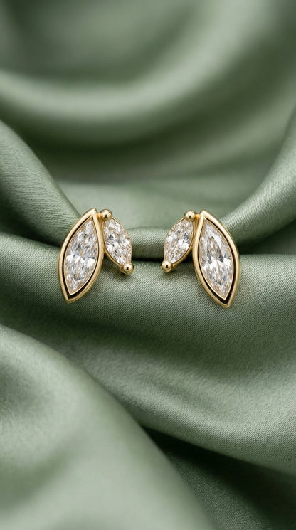 14K Gold Marquise Diamond Stud Earrings