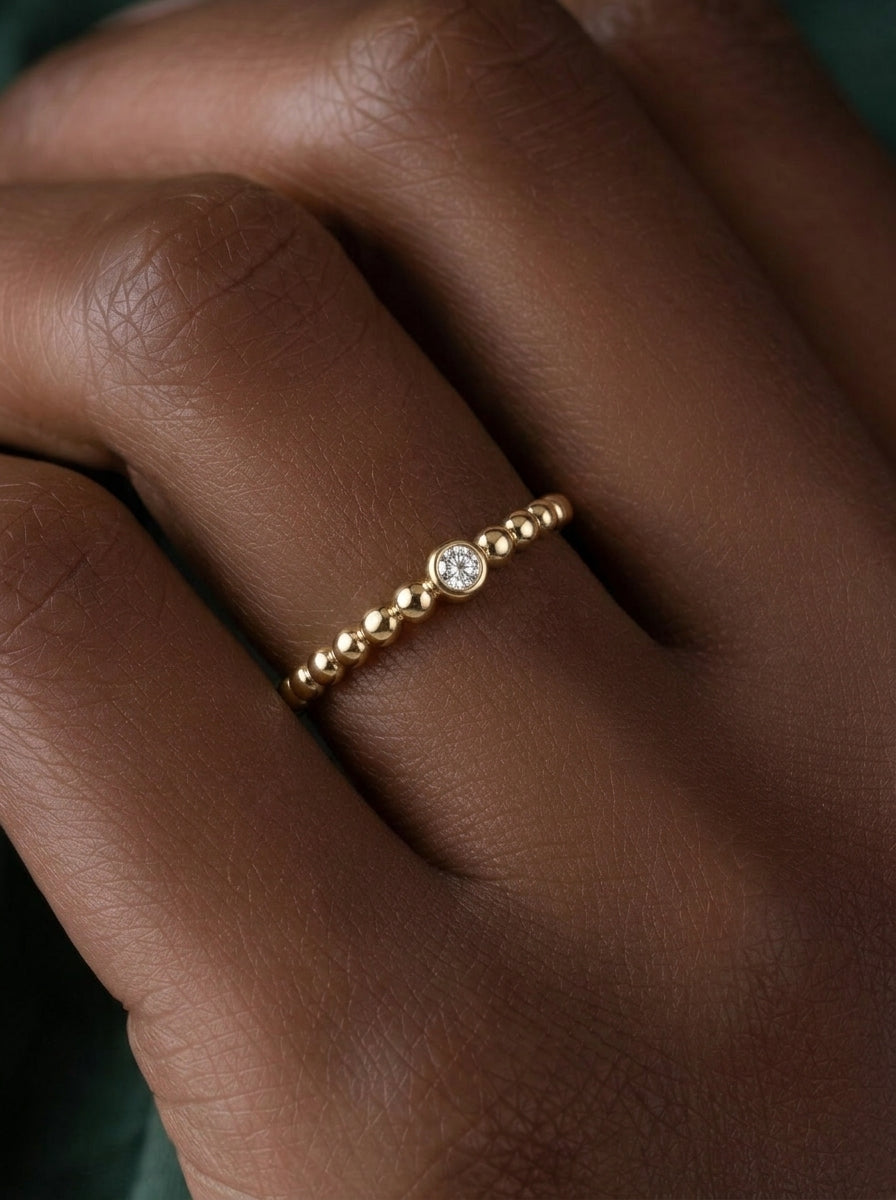 14K Gold Ball Diamond Ring