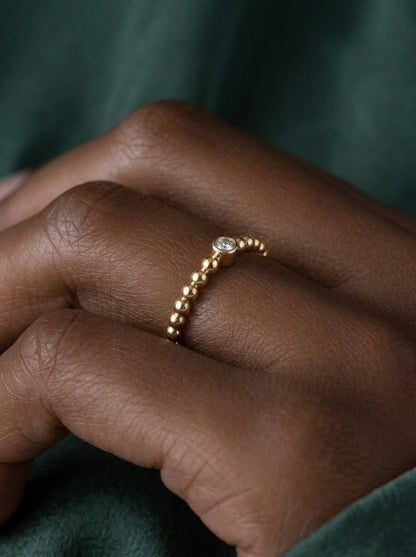14K Gold Ball Diamond Ring