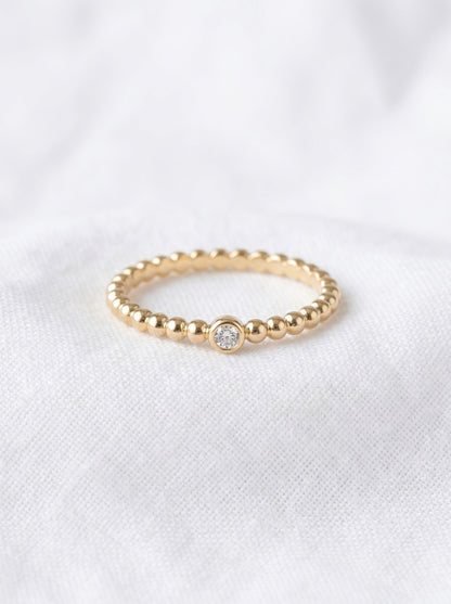 14K Gold Ball Diamond Ring