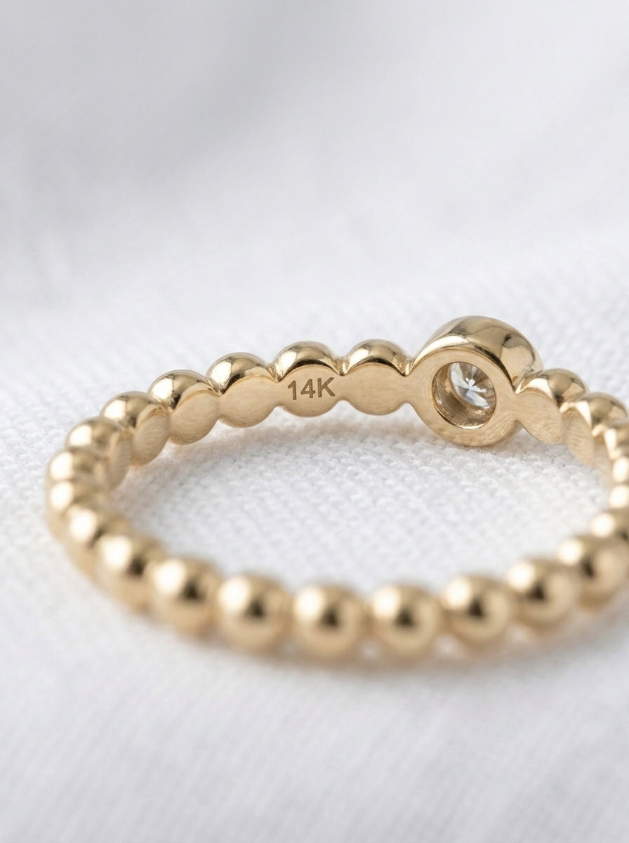 14K Gold Ball Diamond Ring