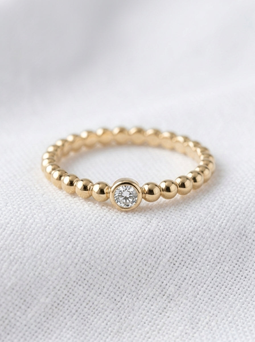 14K Gold Ball Diamond Ring
