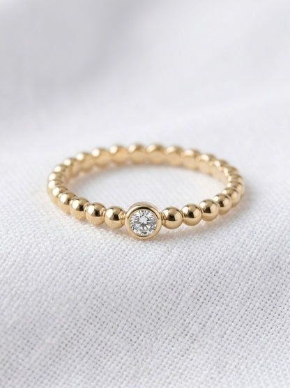 14K Gold Ball Diamond Ring