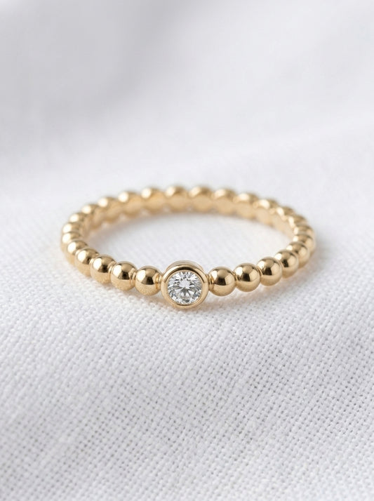 14K Gold Ball Diamond Ring