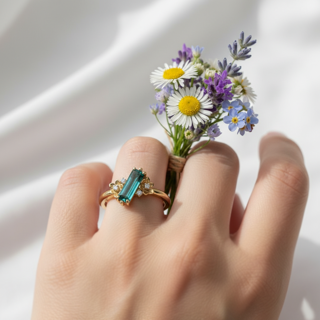 14K Gold Baguette Tourmaline Ring