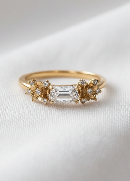 14K Gold Diamond Flowers Ring