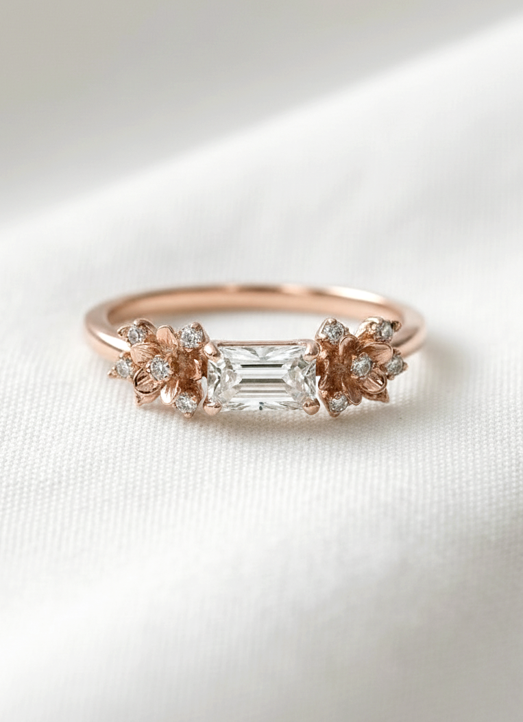 14K Gold Diamond Flowers Ring