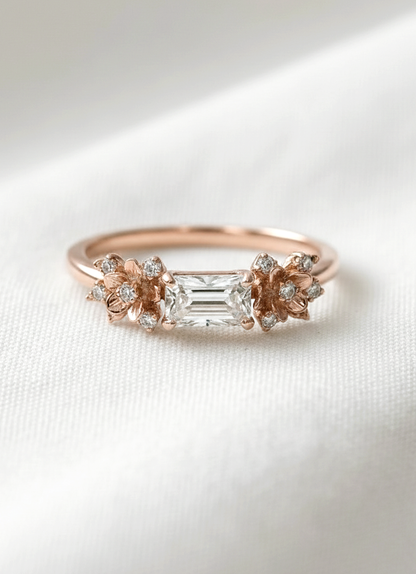 14K Gold Diamond Flowers Ring