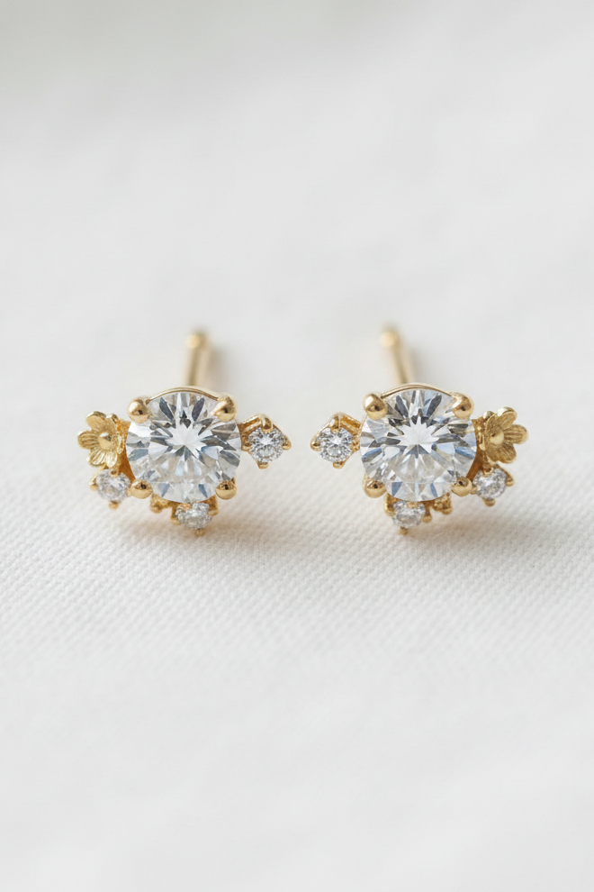 14K Gold Diamond Bloom Stud Earrings