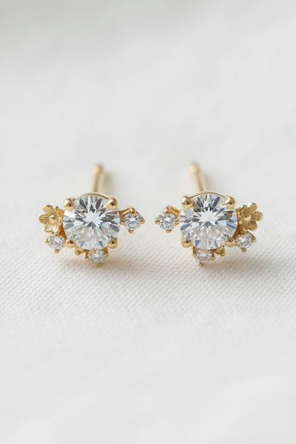 14K Gold Diamond Bloom Stud Earrings