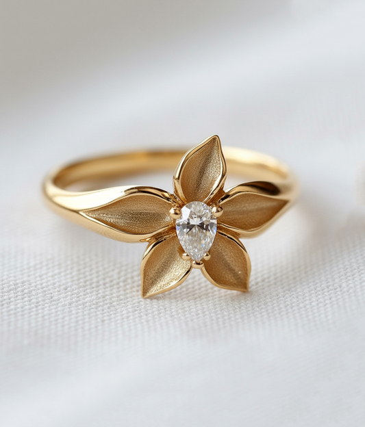 14K Gold Diamond Flower Ring