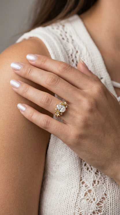 14K Gold Pear Diamond Flower Ring