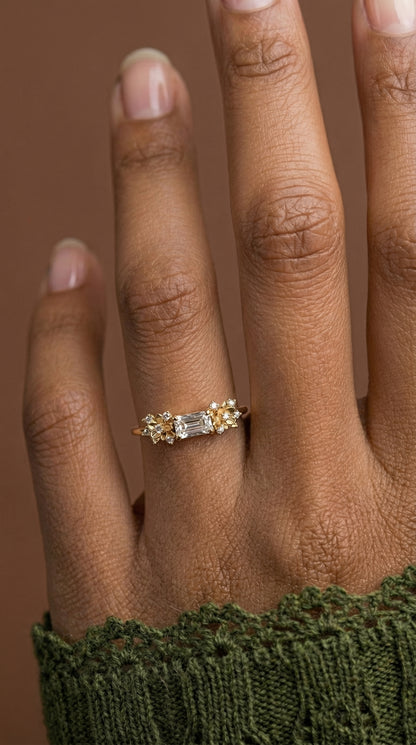 14K Gold Diamond Flowers Ring
