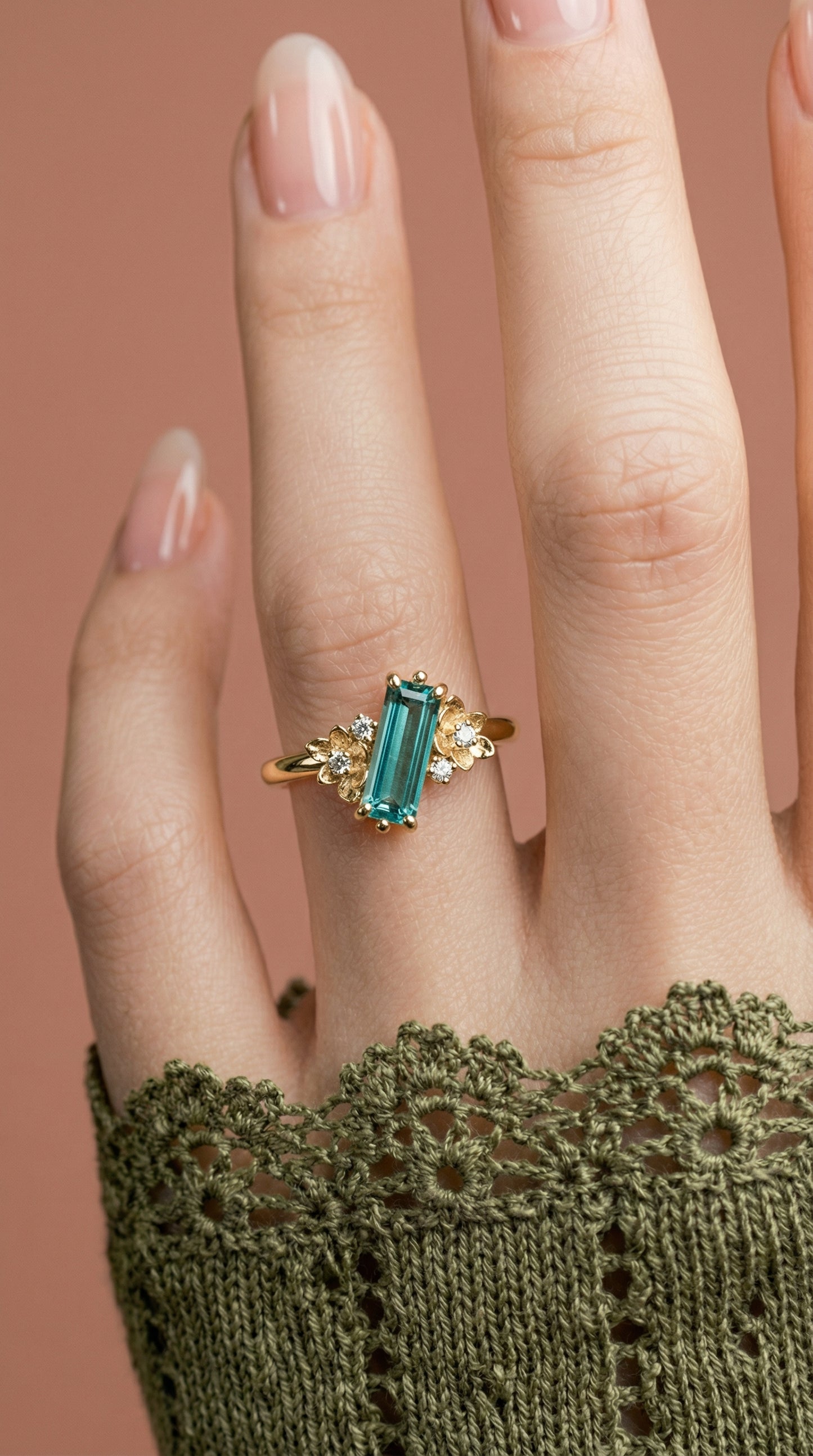 14K Gold Baguette Tourmaline Ring