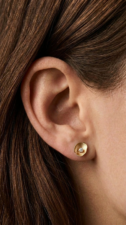 14K Gold Diamond Flower Stud Earrings