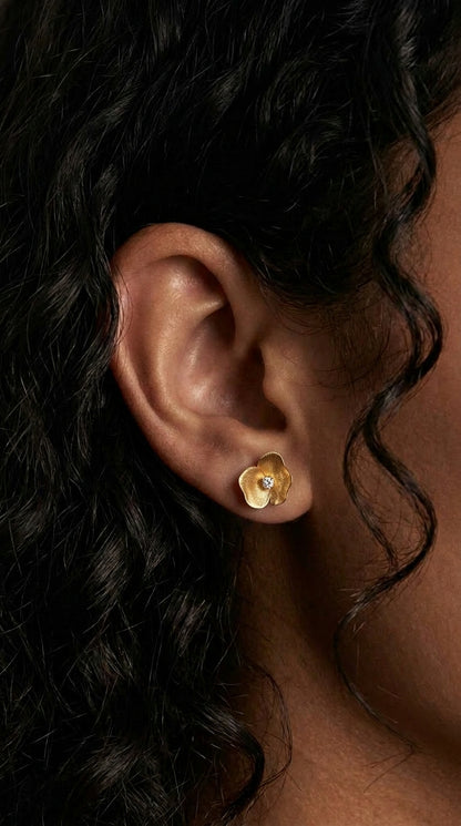14K Gold Diamond Flower Stud Earrings