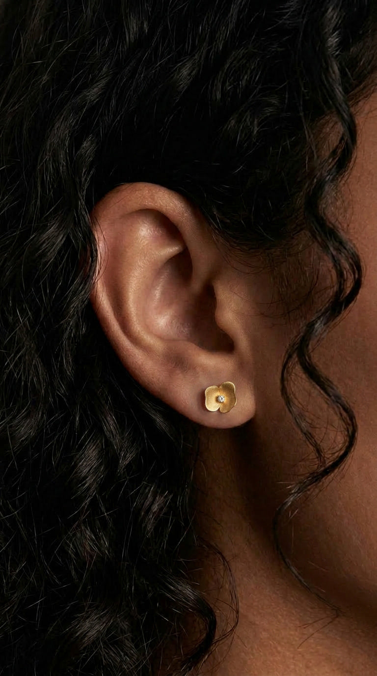 14K Gold Diamond Flower Stud Earrings