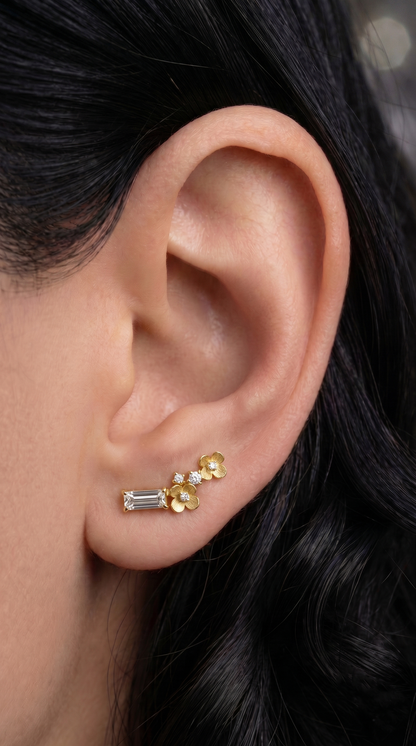 14K Gold Diamond Flowers Ear Climbers