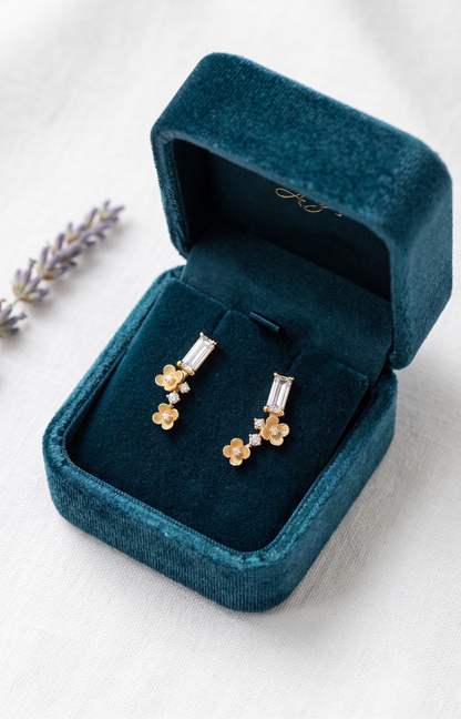 14K Gold Diamond Flowers Ear Climbers