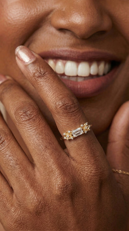 14K Gold Diamond Flowers Ring