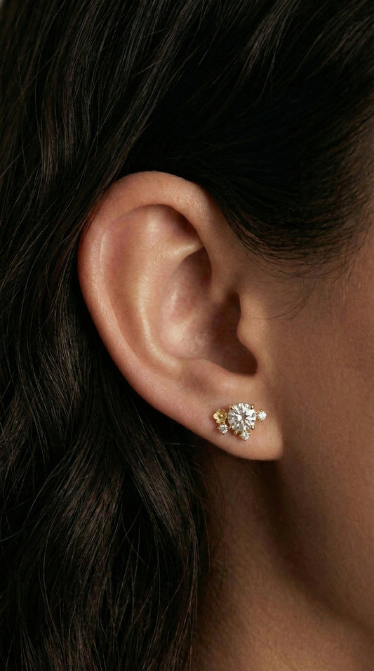 14K Gold Diamond Bloom Stud Earrings