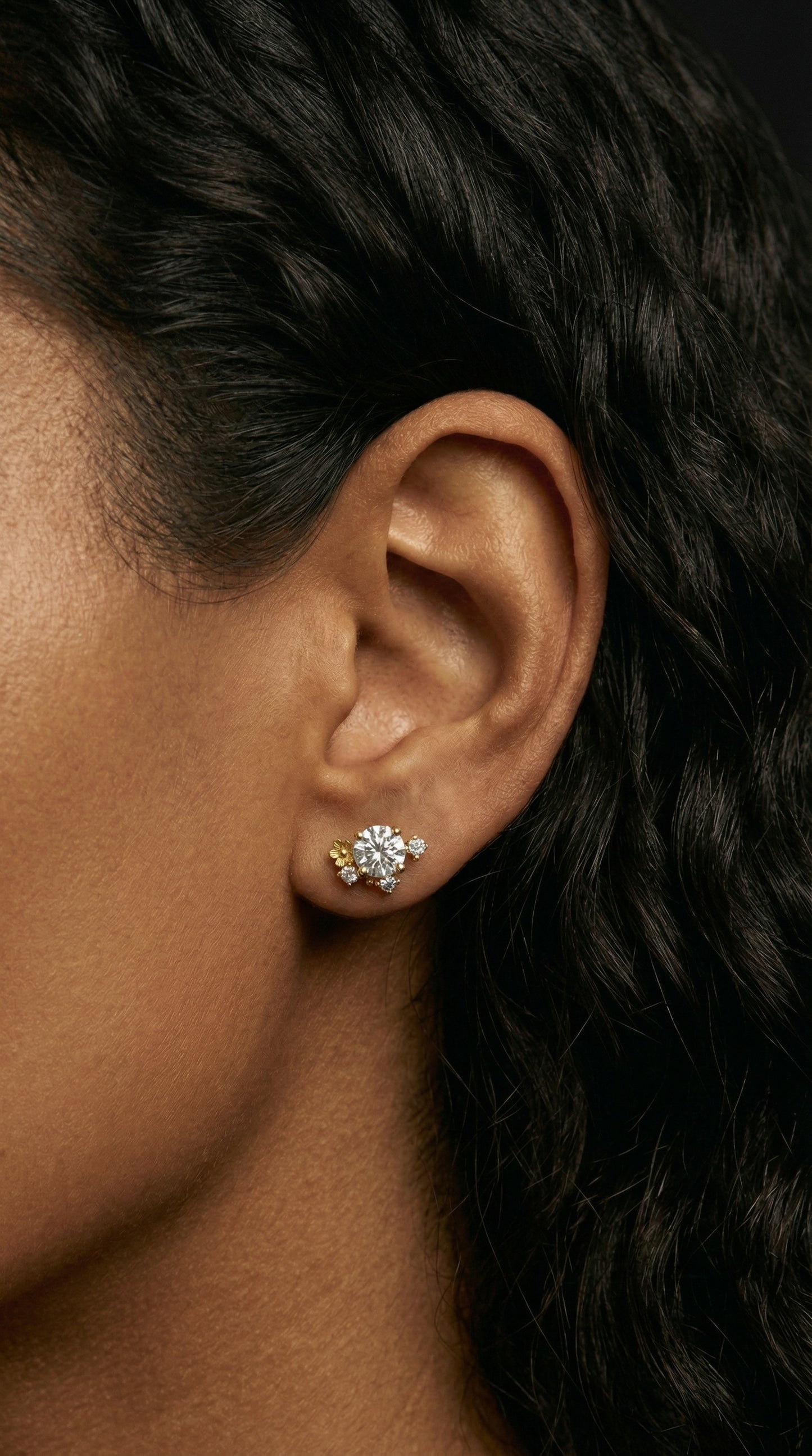 14K Gold Diamond Bloom Stud Earrings