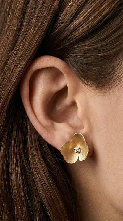 14K Gold Diamond Flower Stud Earrings