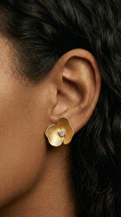 14K Gold Diamond Flower Stud Earrings