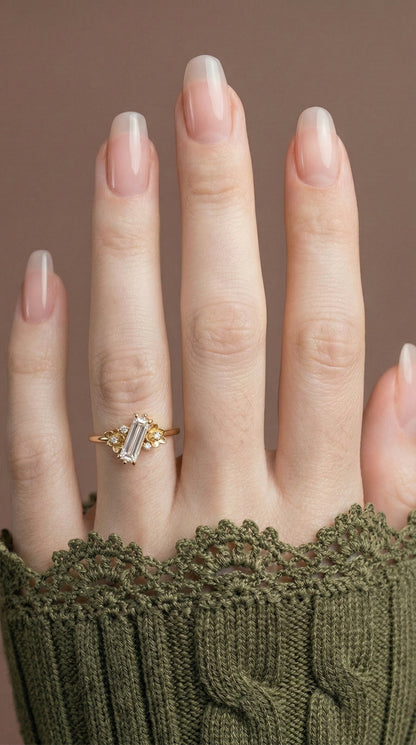 14K Gold Baguette Diamond Floral Ring