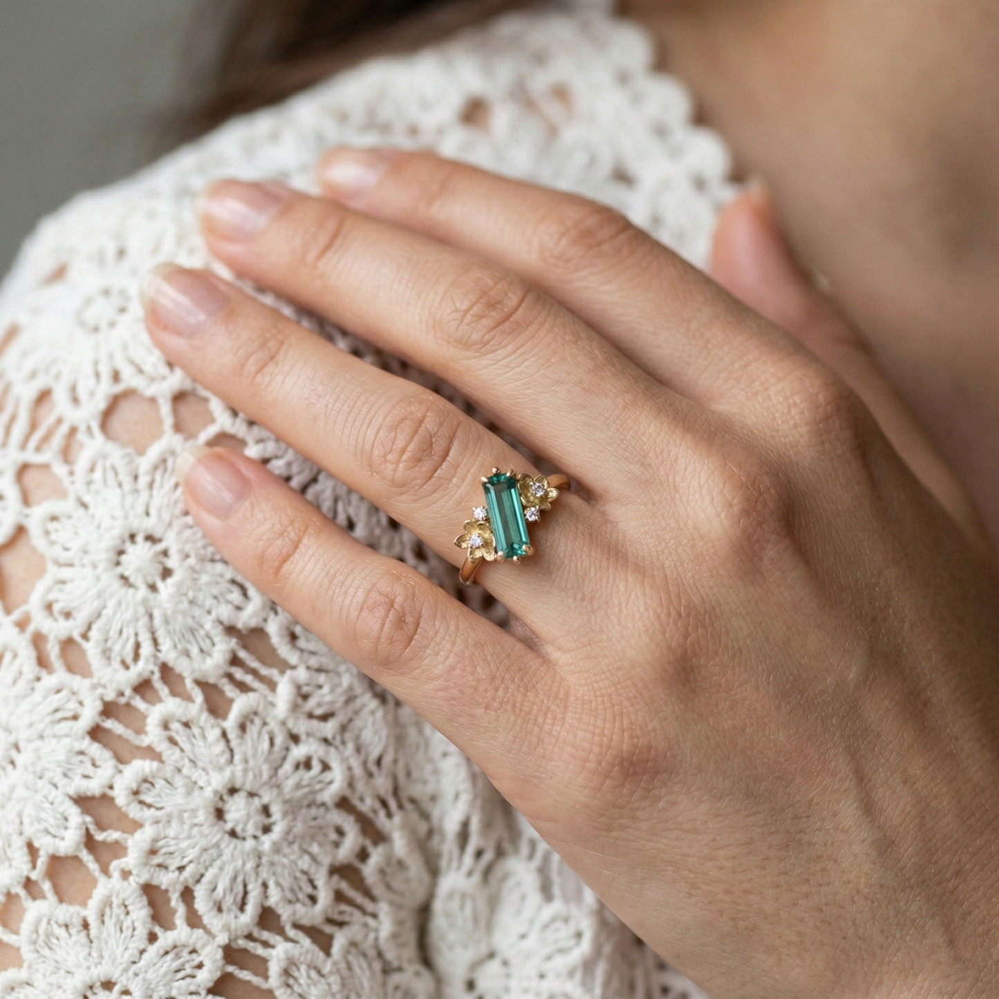 14K Gold Baguette Tourmaline Ring