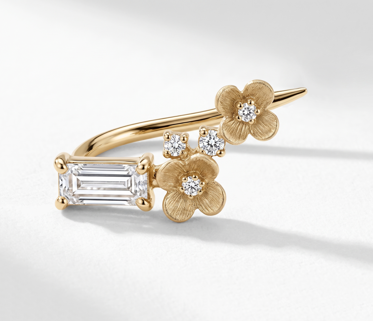 14K Gold Diamond Flowers Ear Climbers