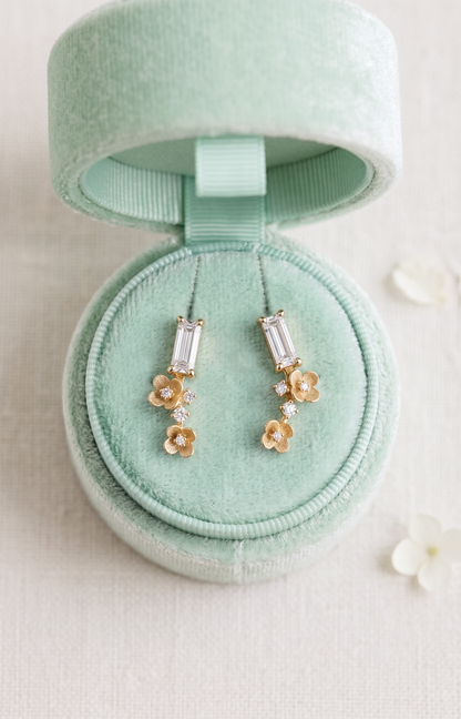 14K Gold Diamond Flowers Ear Climbers