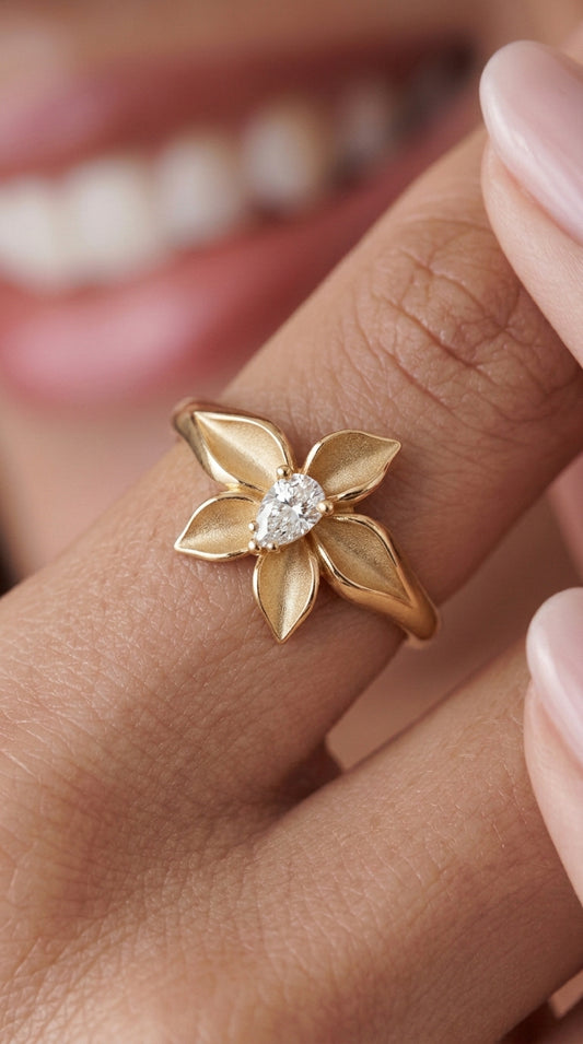 14K Gold Diamond Flower Ring