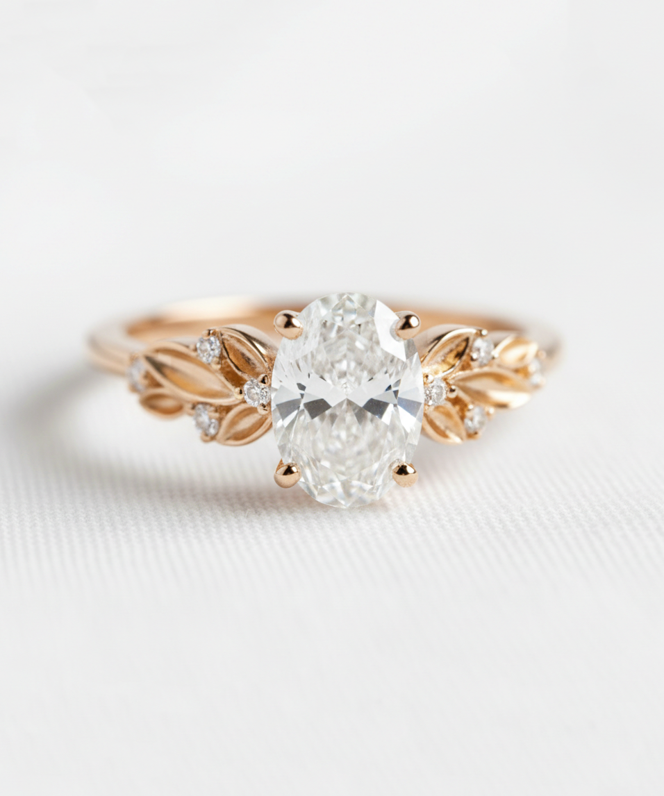 14K Gold Nature Oval Diamond Ring