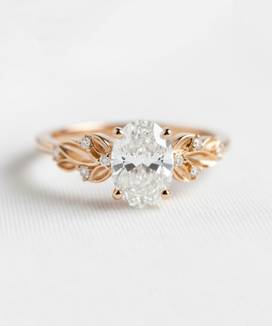 14K Gold Nature Oval Diamond Ring