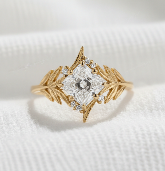 14K Gold Nature Princess Diamond Ring