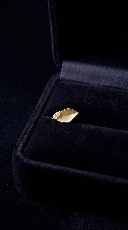 14K Gold Leaf Diamond Stud Earrings