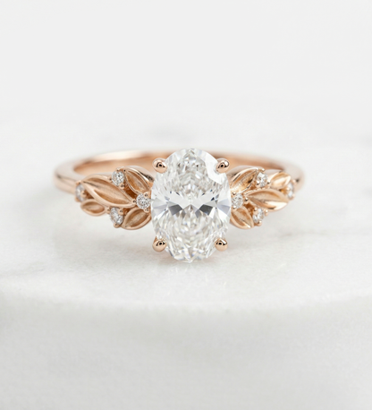 14K Gold Nature Oval Diamond Ring