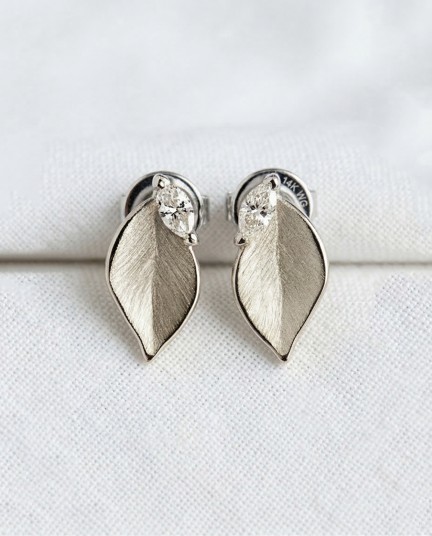14K Gold Leaf Diamond Stud Earrings