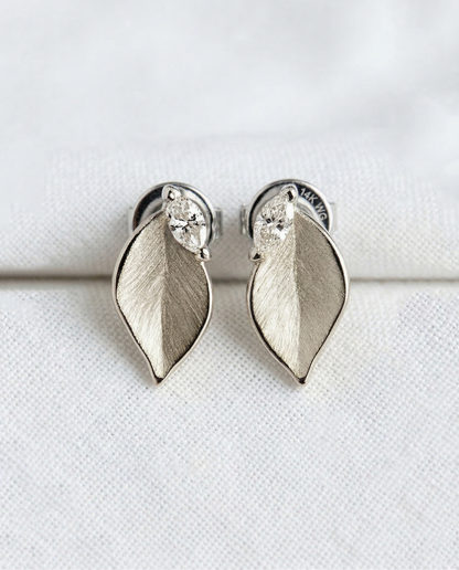 14K Gold Leaf Diamond Stud Earrings