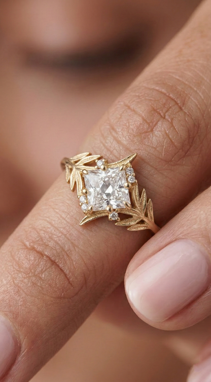 14K Gold Nature Princess Diamond Ring