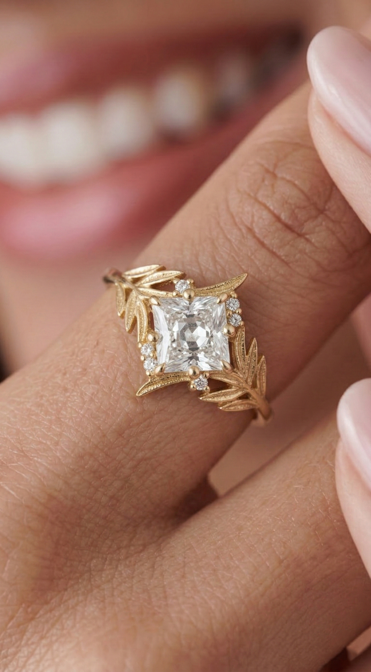 14K Gold Nature Princess Diamond Ring