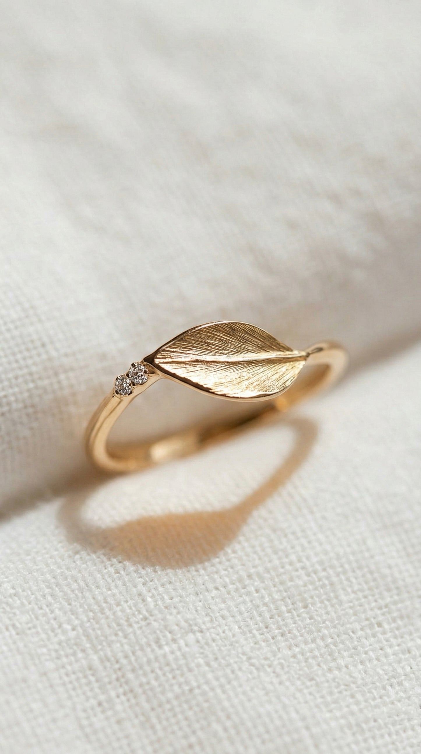 14K Gold Leaf Diamond Ring