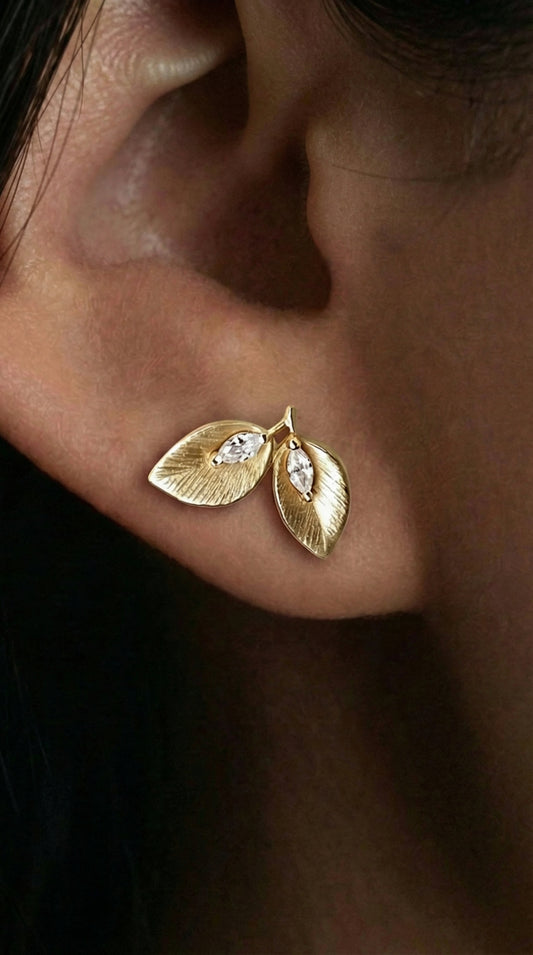 14K Gold Double Leaf Diamond Earrings